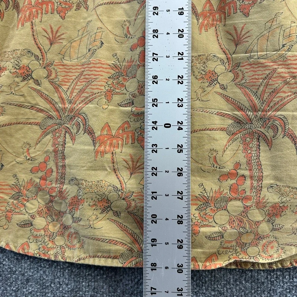 Prana Mens Slim Fit Short Sleeve Button Down Shirt Tan Palm Tree Print Large